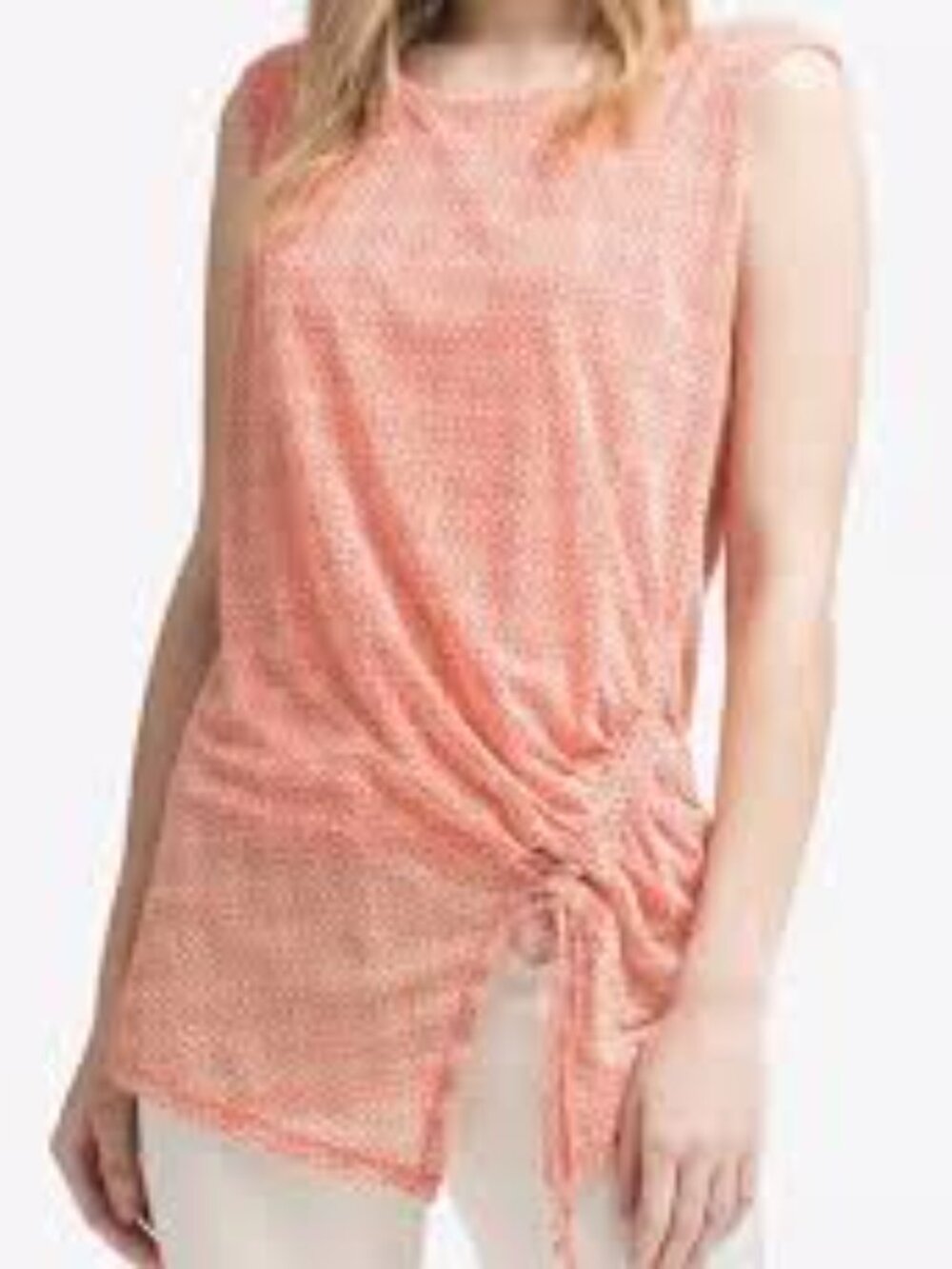 DKNY Women's Orange Ruched Sleeveless Top Lined Sheer Size‎ Medium